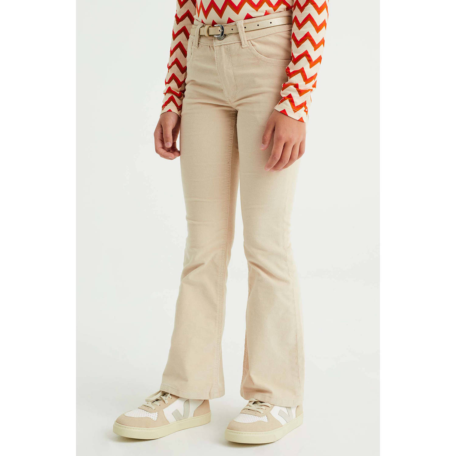 WE Fashion flared broek beige Meisjes Katoen 122