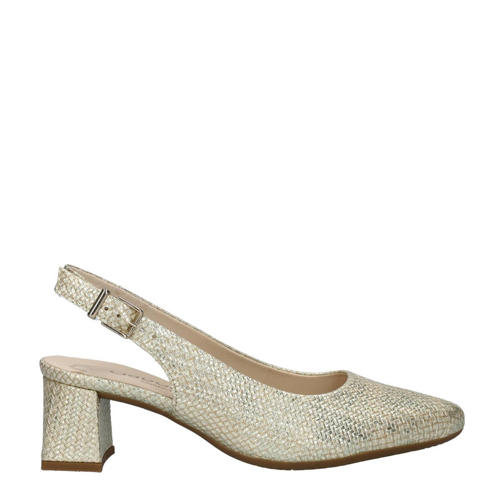 Beige dames Gabor leren slingback pumps met blokhak, gesp en effen