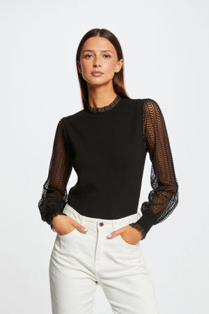 semi-transparante top met ruches zwart