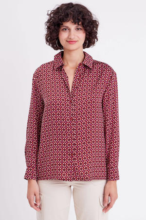 blouse met grafische print donkerrood
