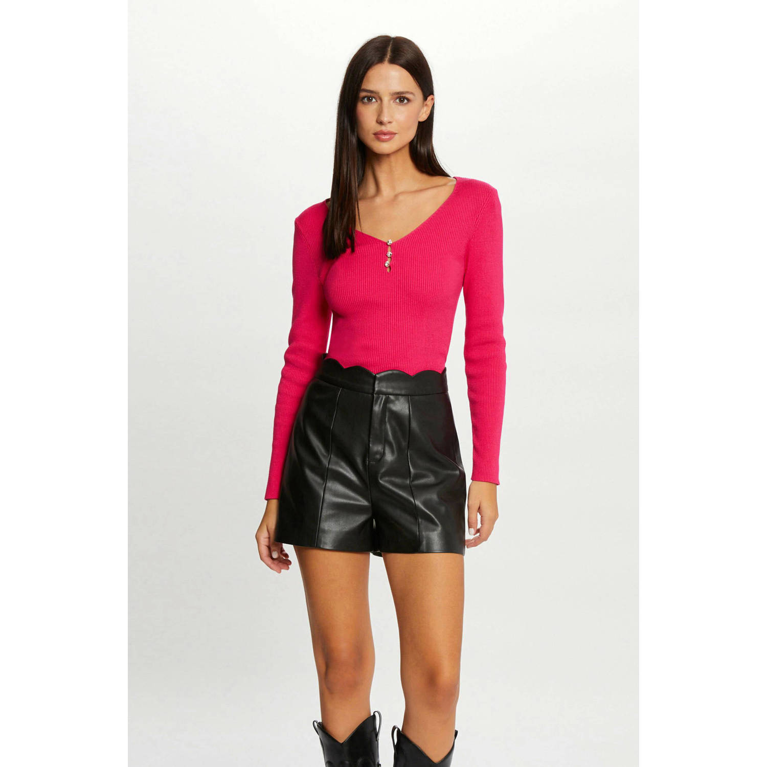 Morgan ribgebreide top roze