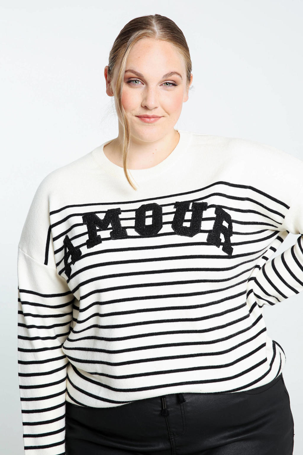 Paprika gestreepte sweater ecru/zwart wehkamp