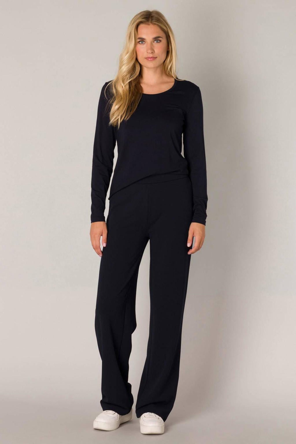 Base Level wide leg broek Yarah donkerblauw