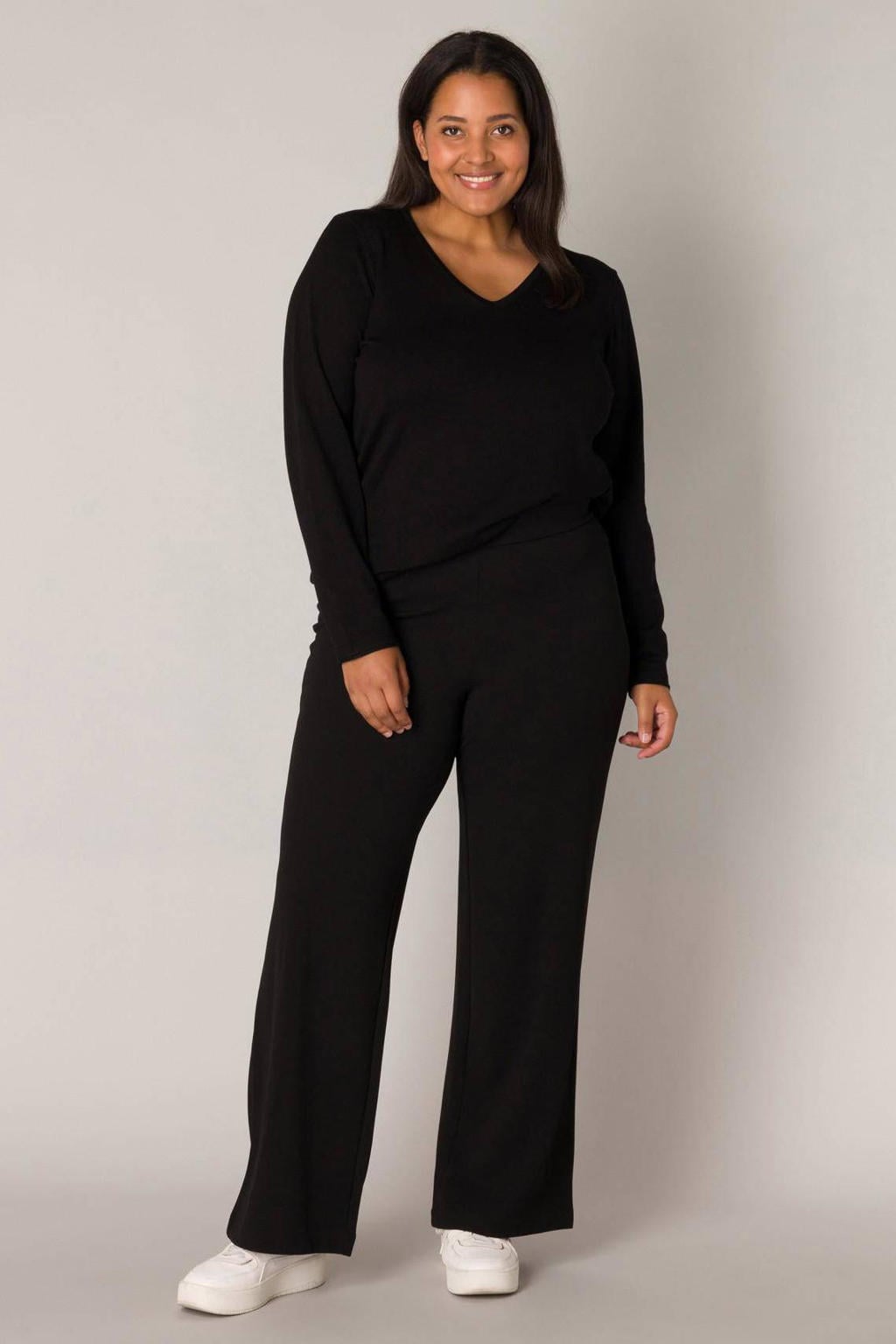 Zwarte dames Base Level Curvy wide leg broek Arah met effen