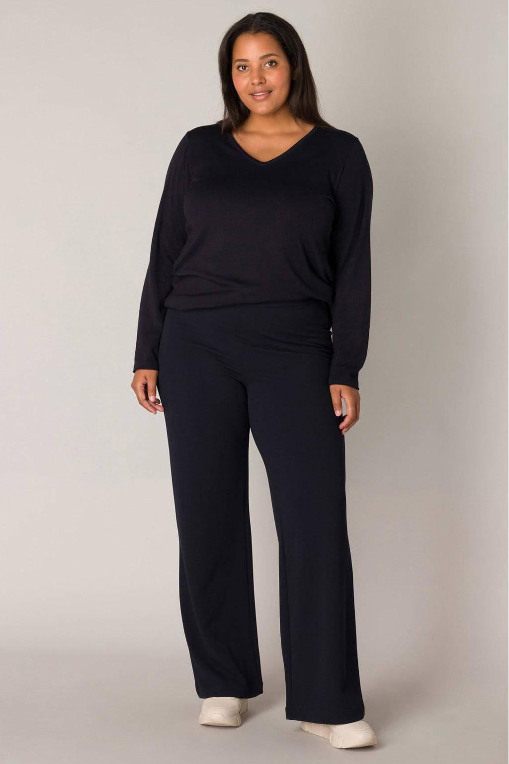 Blauwe dames Base Level Curvy wide leg broek Arah met effen
