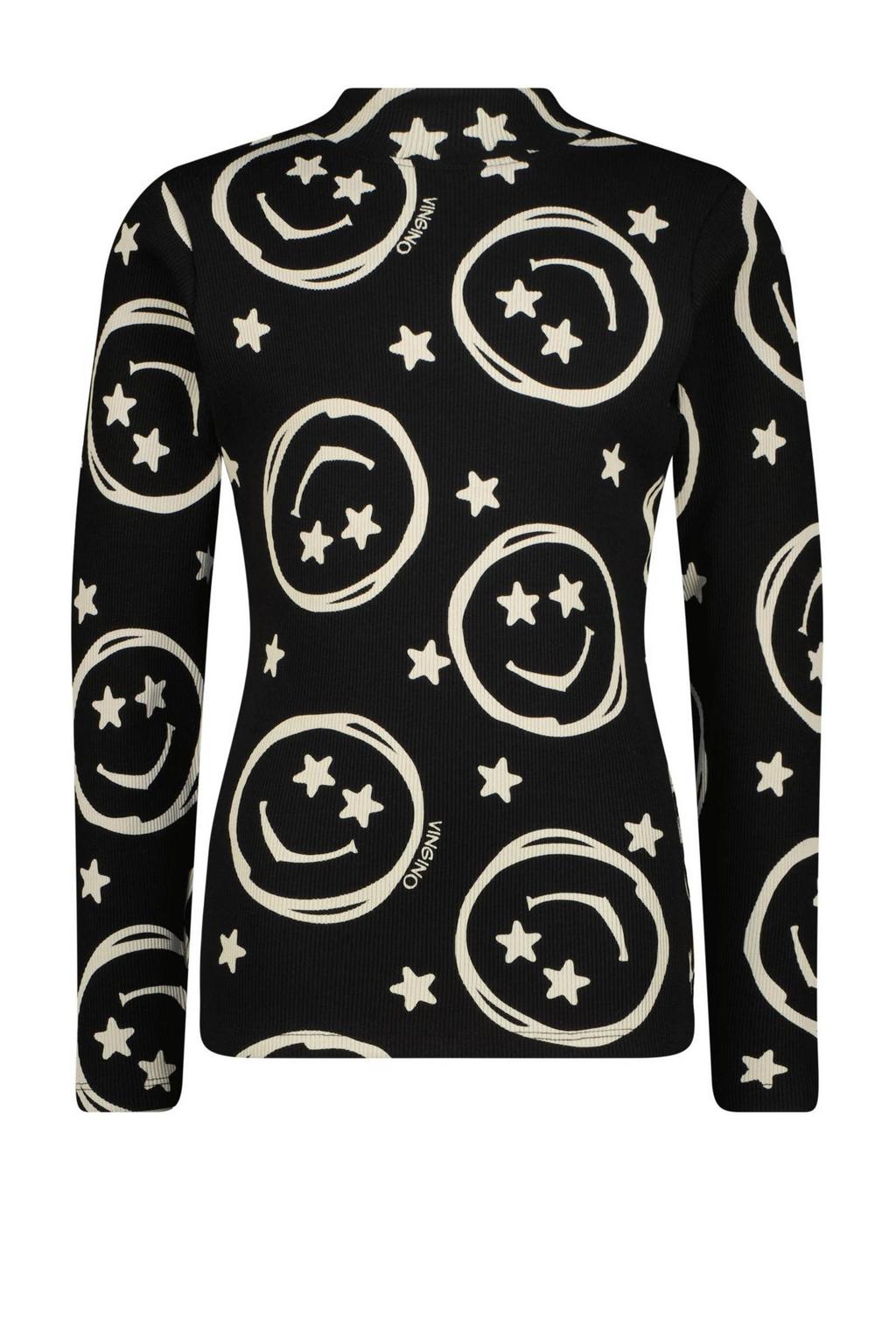 Zwart en beige meisjes Vingino longsleeve Jaime van viscose met lange mouwen en ronde hals