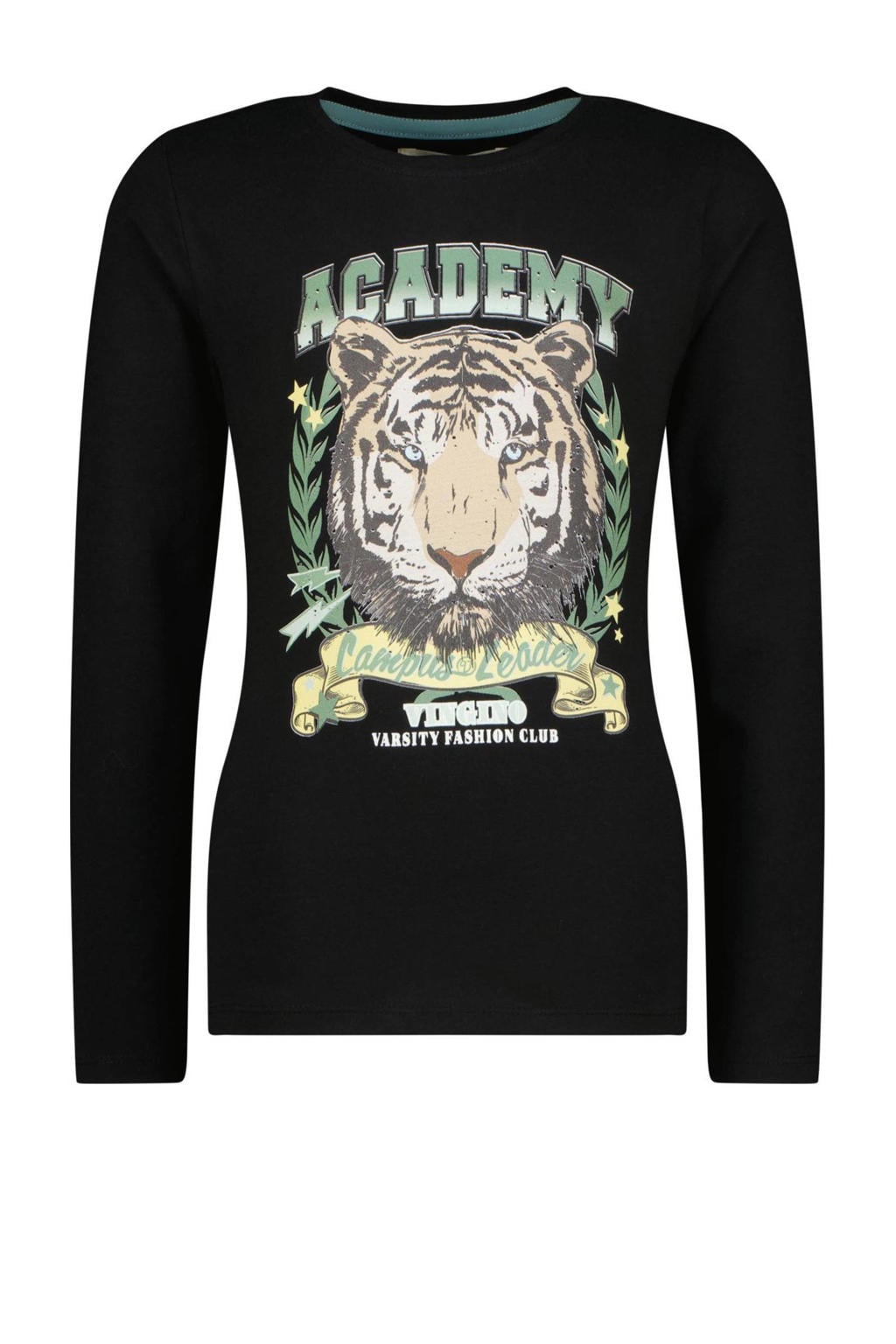 Zwarte meisjes Vingino longsleeve Joliene van stretchkatoen met printopdruk, lange mouwen en ronde hals
