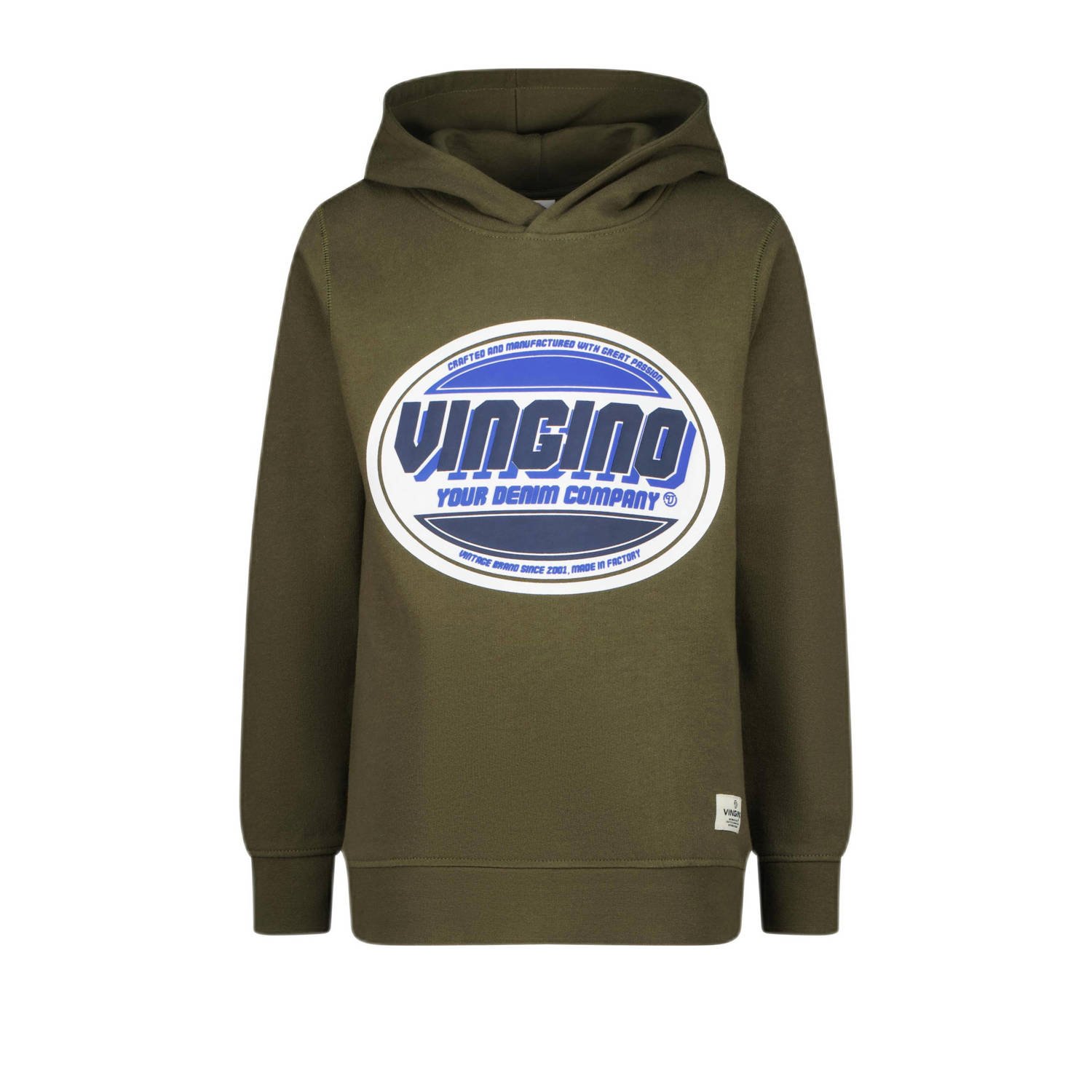 VINGINO hoodie Nono met printopdruk mosgroen blauw Sweater Printopdruk 104