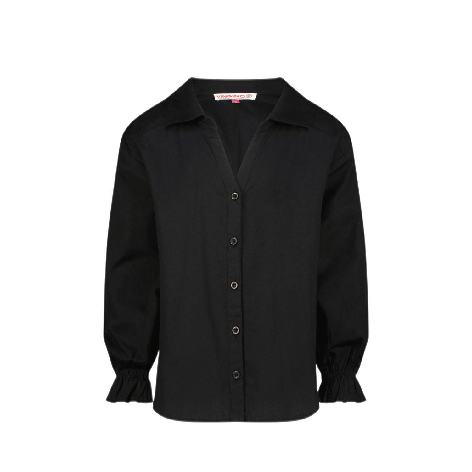 VINGINO blouse Lolely met ruches zwart Meisjes Katoen Button down 104