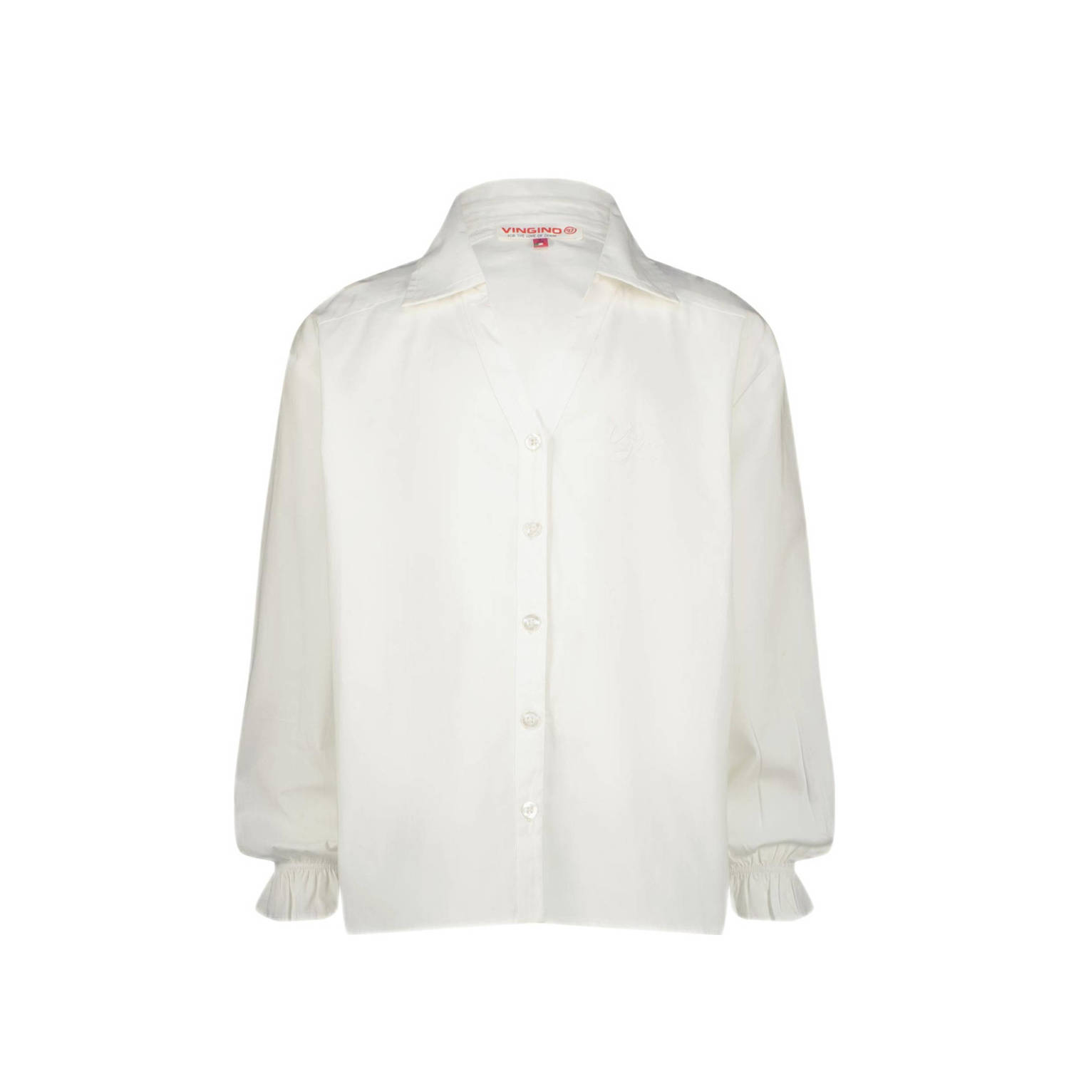 VINGINO blouse Lolely met ruches wit Meisjes Katoen Button down Effen 104