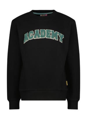 sweater Nousha met tekst en 3D applicatie zwart