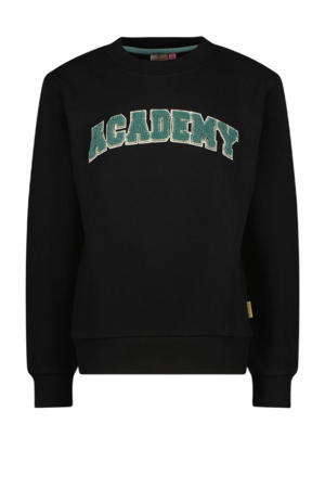 sweater Nousha met tekst en 3D applicatie zwart