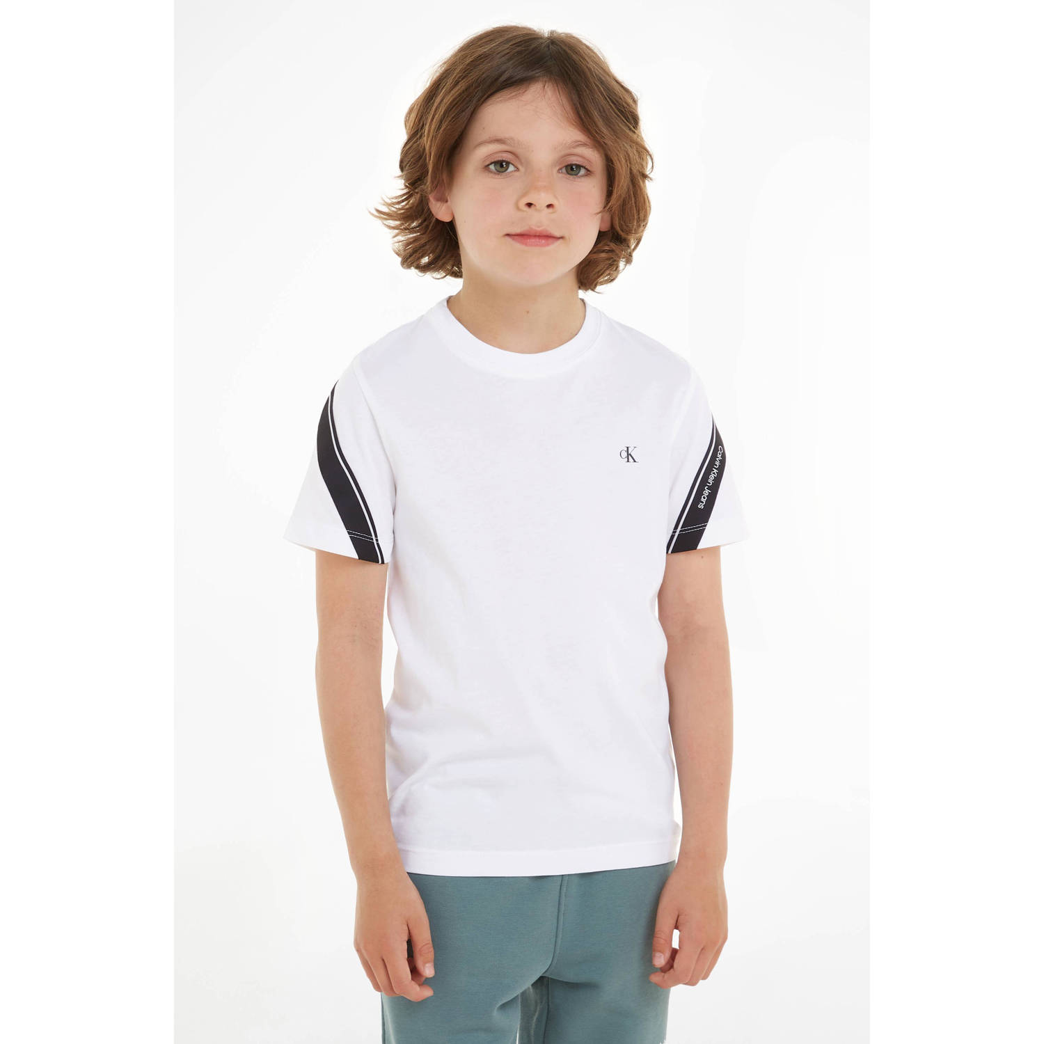 Calvin Klein T-shirt met logo wit zwart Jongens Katoen Ronde hals Logo 128