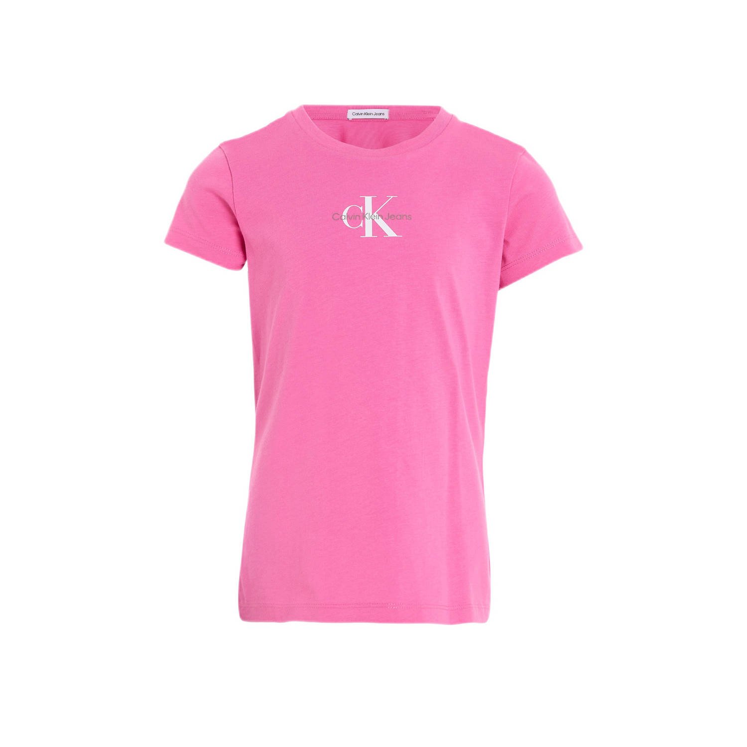 Calvin Klein T-shirt met logo felroze Meisjes Katoen Ronde hals Logo 140