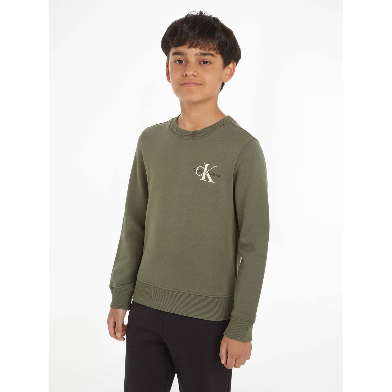 Calvin Klein sweater met logo mosgroen Logo 140 | Sweater van