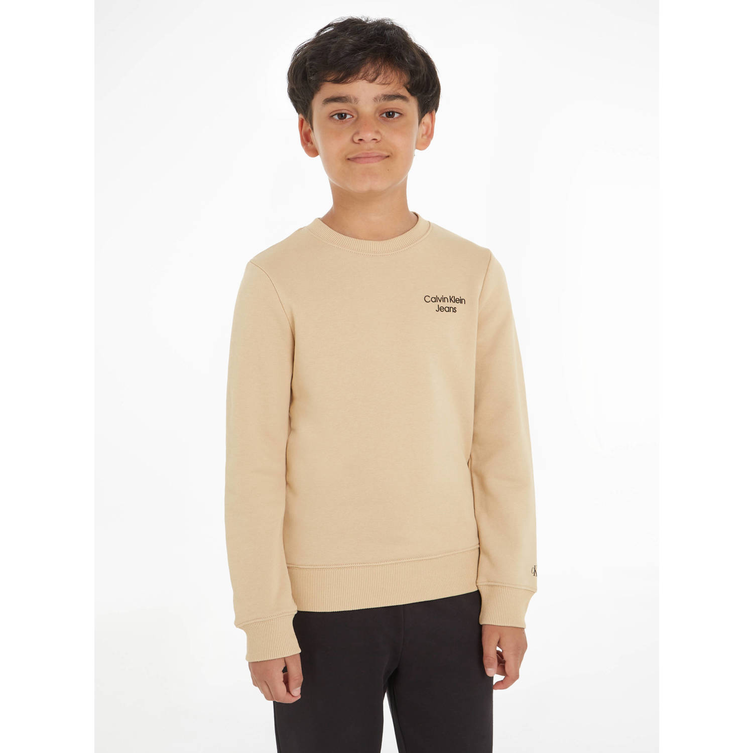 Calvin Klein sweater met logo beige Logo 128 | Sweater van