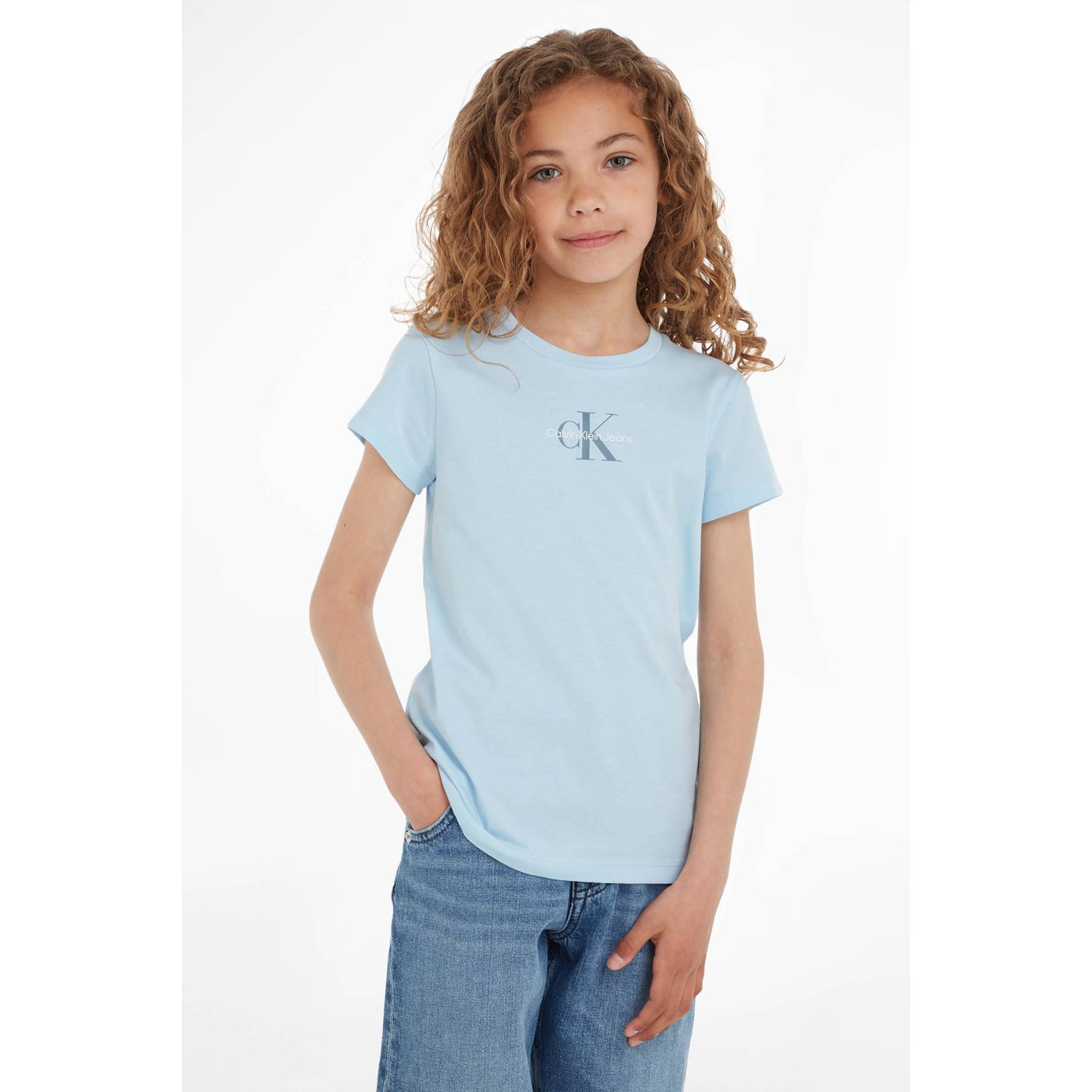 Calvin Klein T-shirt met logo lichtblauw