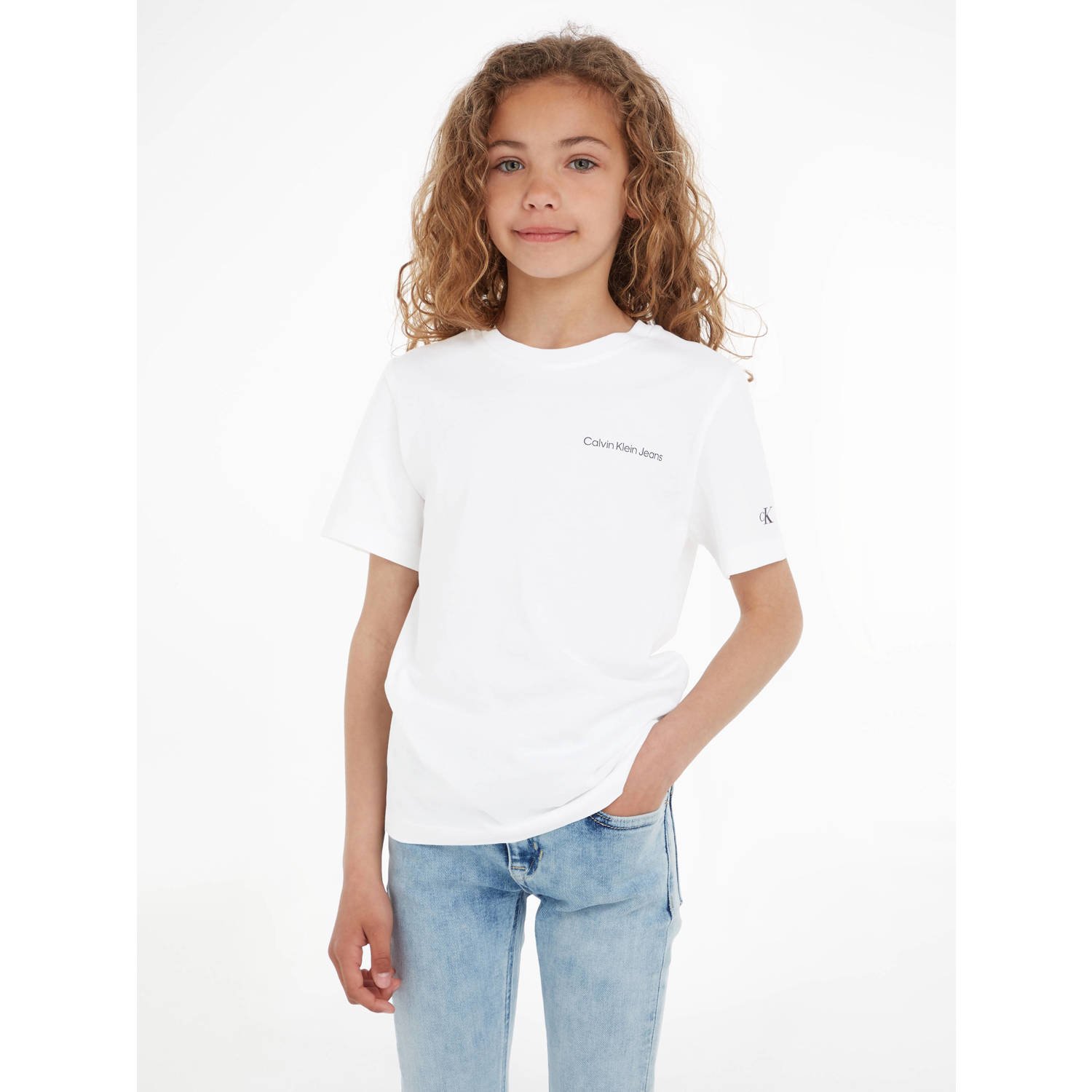 Calvin Klein T-shirt met logo wit Katoen (duurzaam) Ronde hals 116