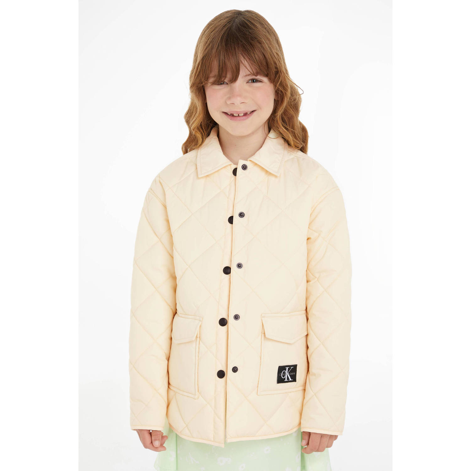 Calvin Klein zomerjas met logo beige Meisjes Gerecycled katoen Klassieke kraag 128