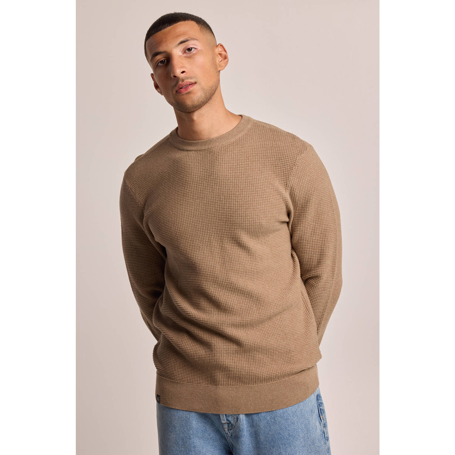 America Today gebreide trui Kain met ingebreid patroon khaki