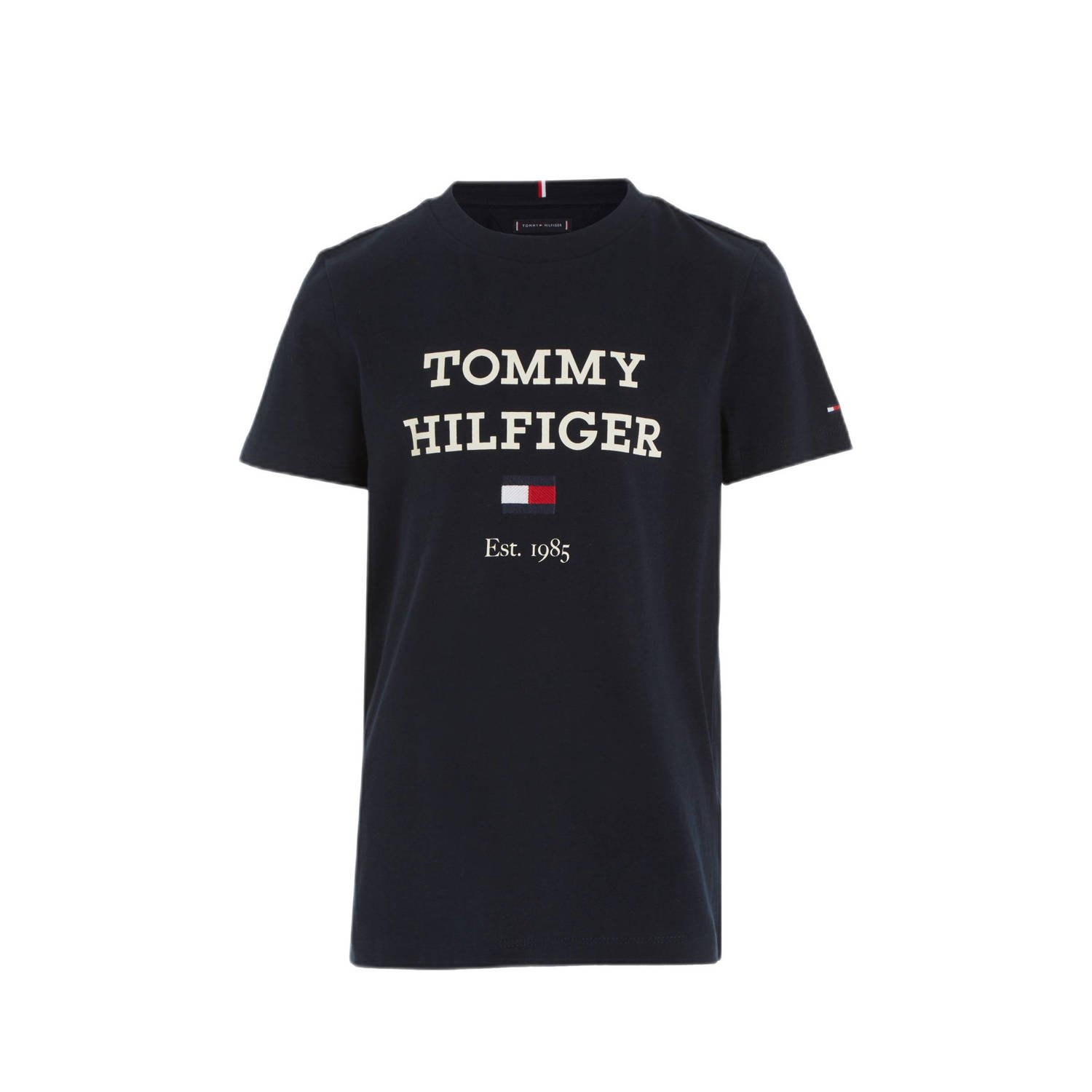 Tommy Hilfiger T-shirt met tekst zwart Jongens Katoen Ronde hals Tekst 176