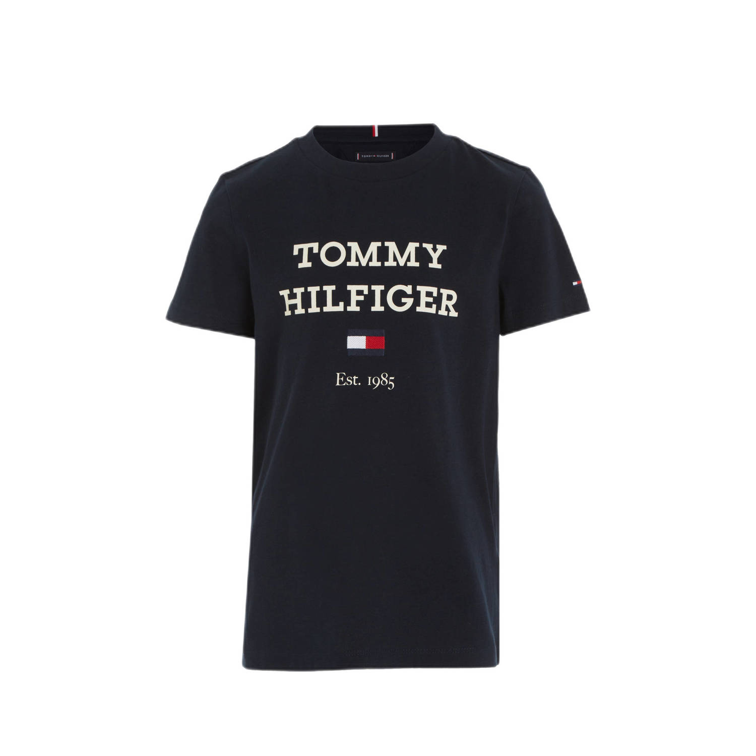 Tommy Hilfiger T-shirt met tekst zwart Jongens Katoen Ronde hals Tekst 104