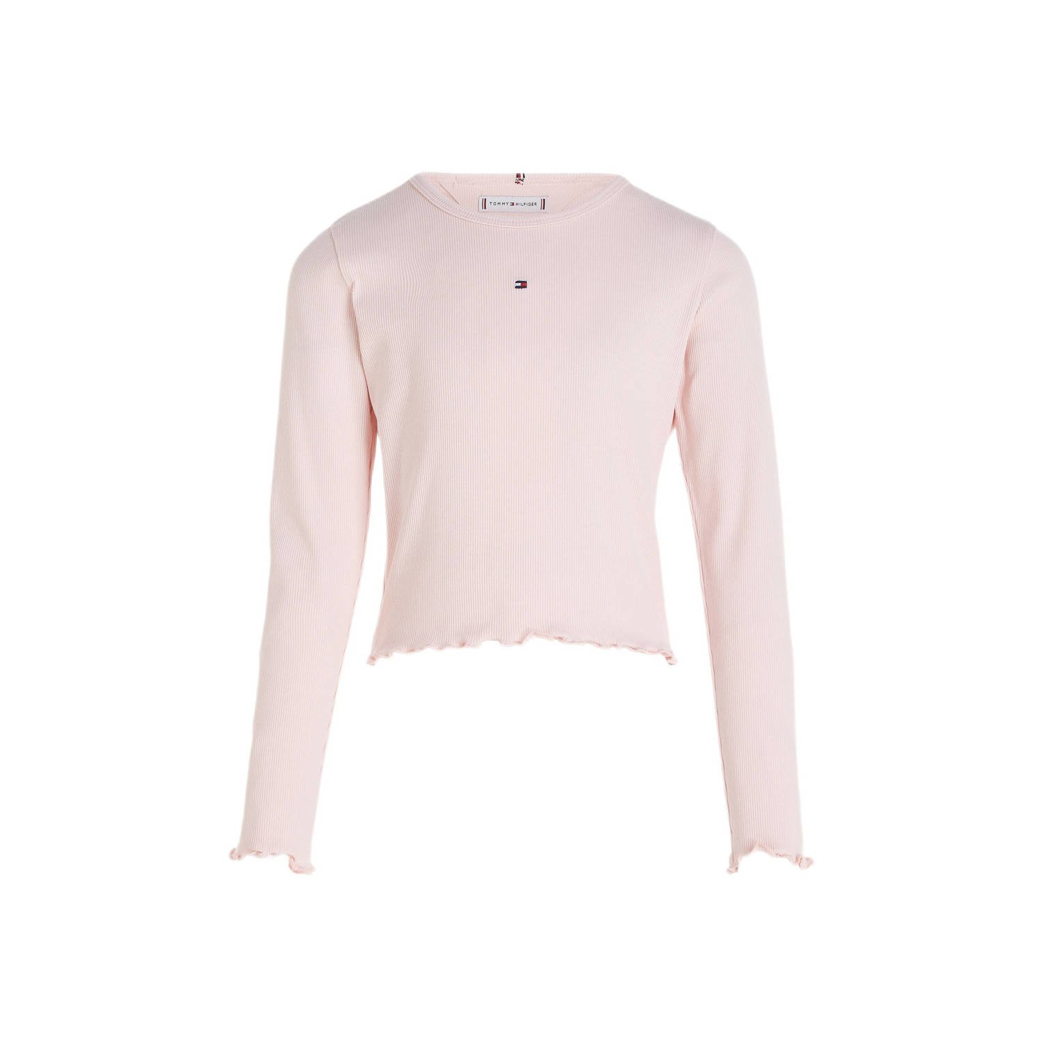 Tommy Hilfiger ribgebreide longsleeve met logo lichtroze Meisjes Katoen Ronde hals 140