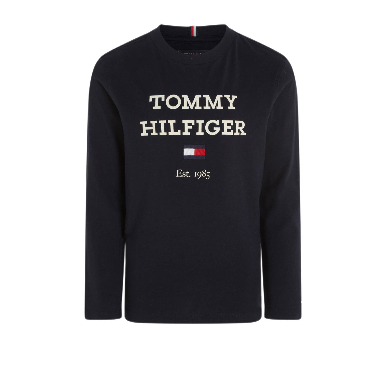 Tommy Hilfiger longsleeve met tekst zwart Jongens Katoen Ronde hals Tekst 110