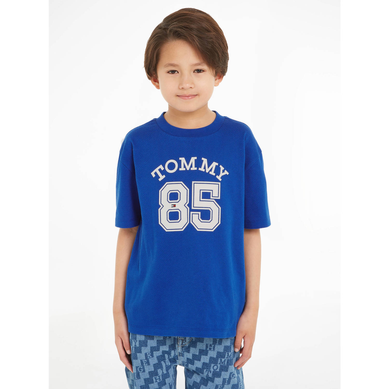 Tommy Hilfiger T-shirt met tekst helderblauw wit