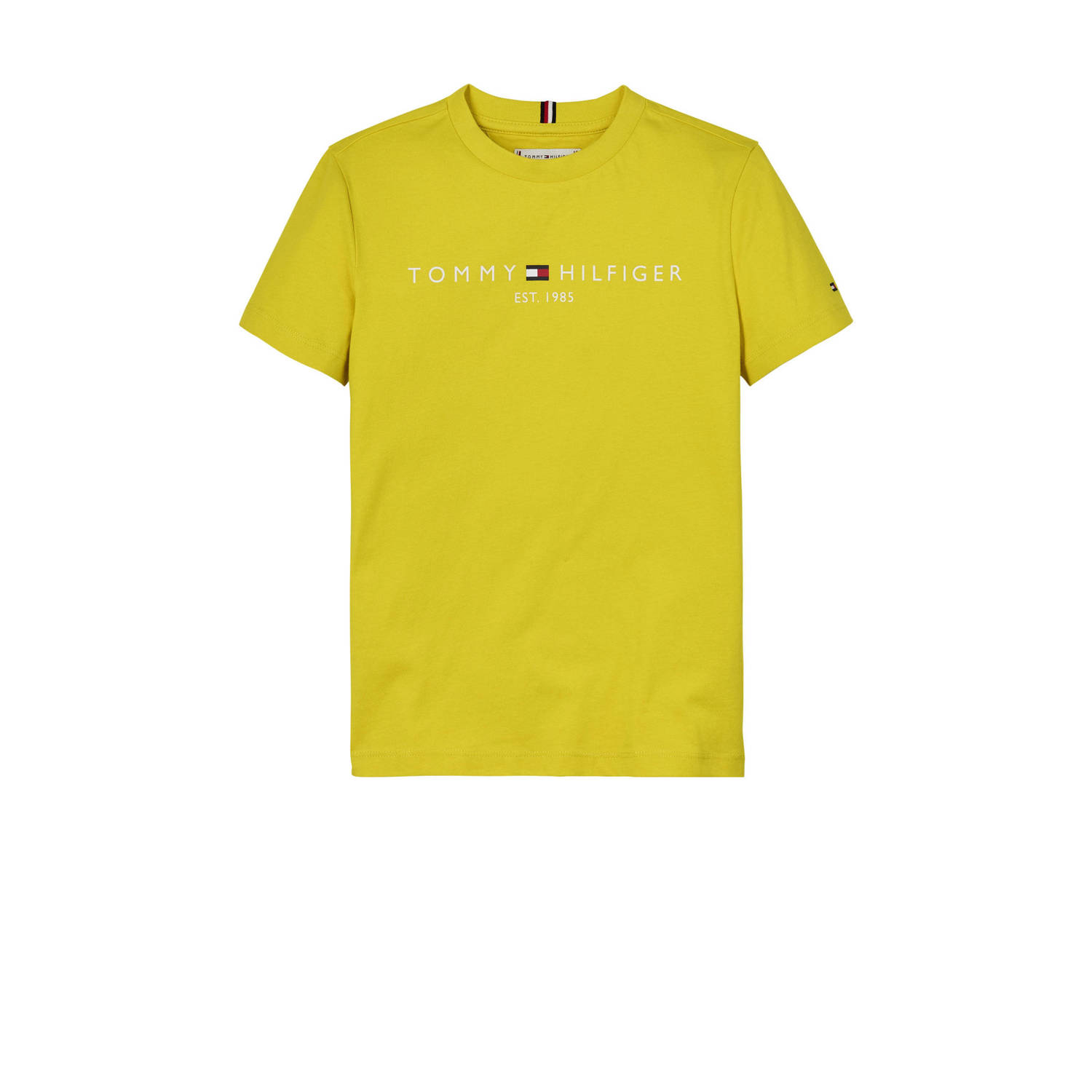 Tommy Hilfiger T-shirt met logo knalgeel Katoen Ronde hals 104