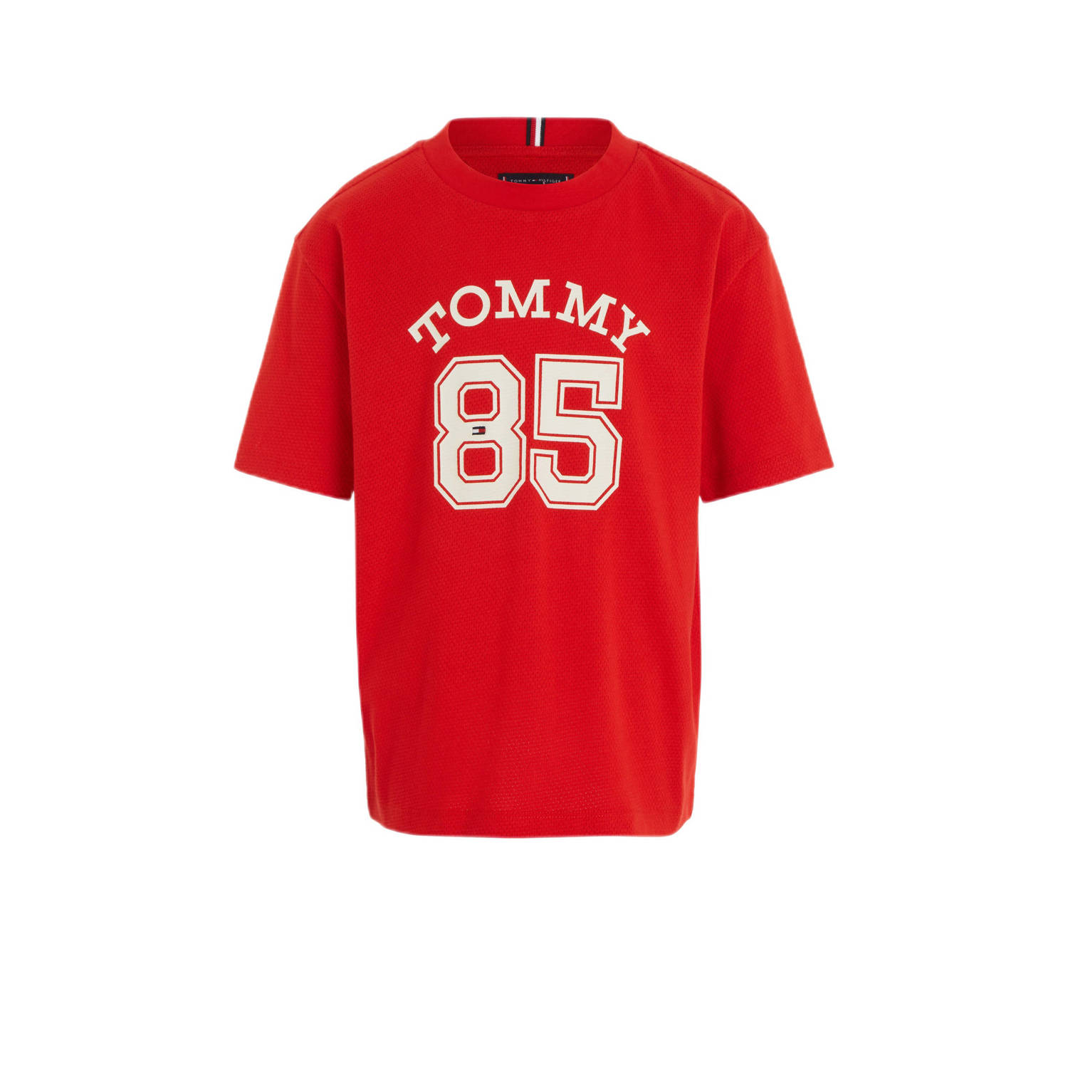 Tommy Hilfiger T-shirt met tekst rood Jongens Katoen Ronde hals Tekst 122