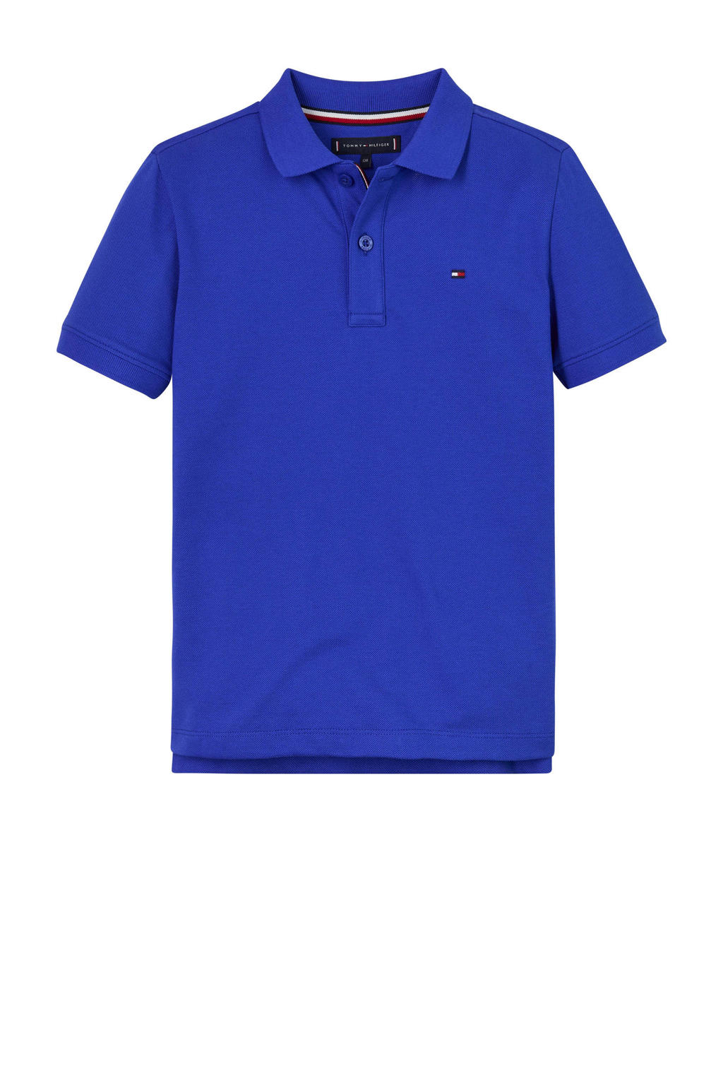 Blauwe jongens Tommy Hilfiger polo van katoen met effen, korte mouwen en knoopsluiting