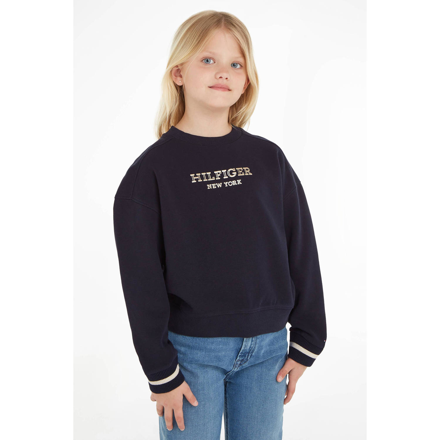 Tommy Hilfiger sweater MONOTYPE met tekst donkerblauw