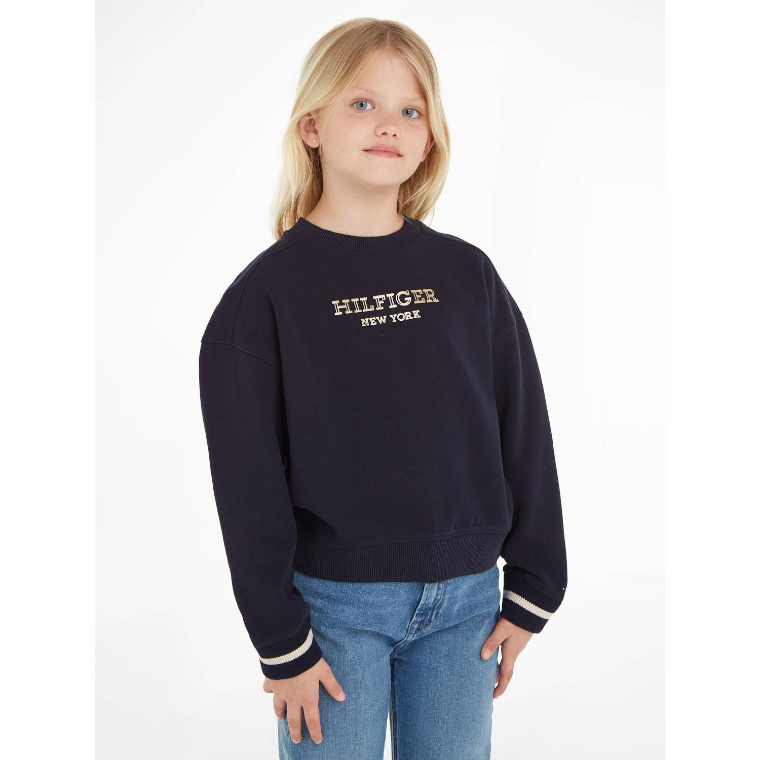 Tommy Hilfiger sweater MONOTYPE met tekst donkerblauw