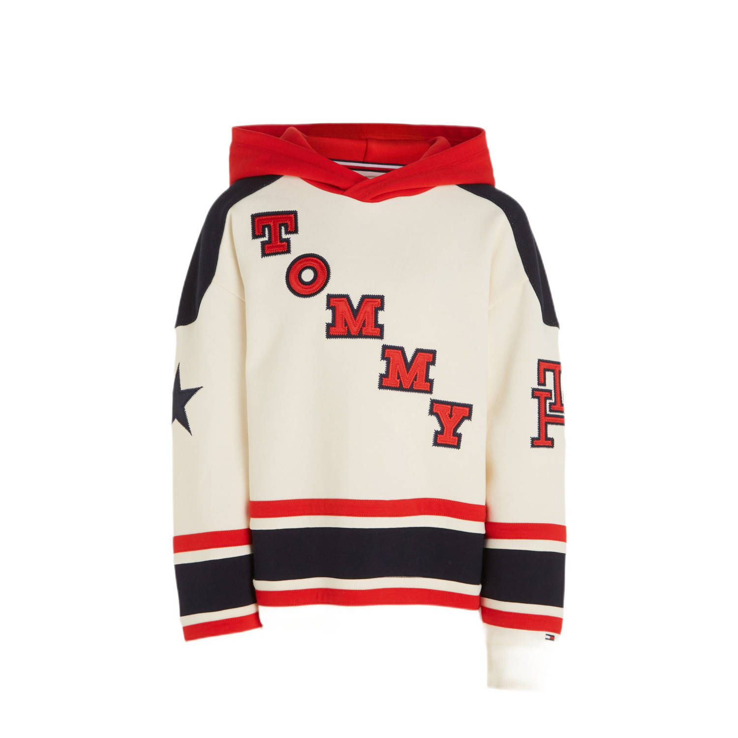 Tommy Hilfiger hoodie met logo rood ecru zwart Sweater Jongens Stretchkatoen Capuchon 140