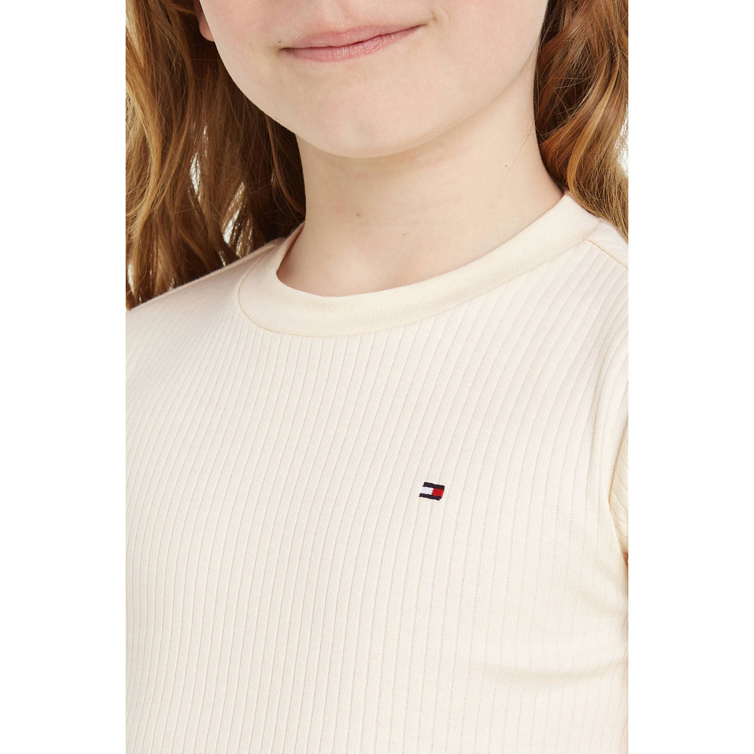 Tommy Hilfiger ribgebreid T-shirt met logo ecru