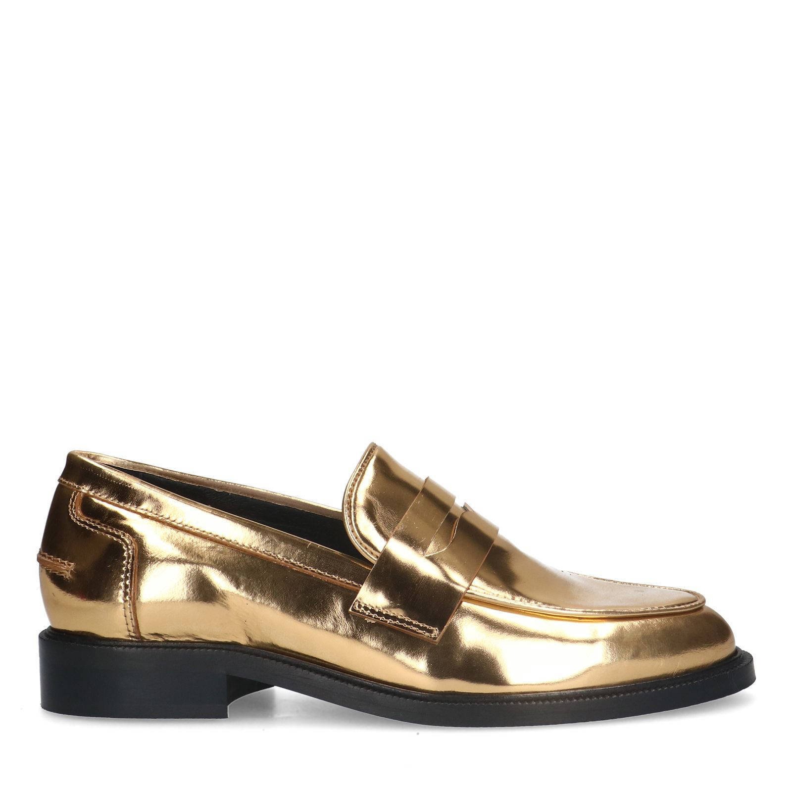 Manfield leren loafers goud metallic wehkamp