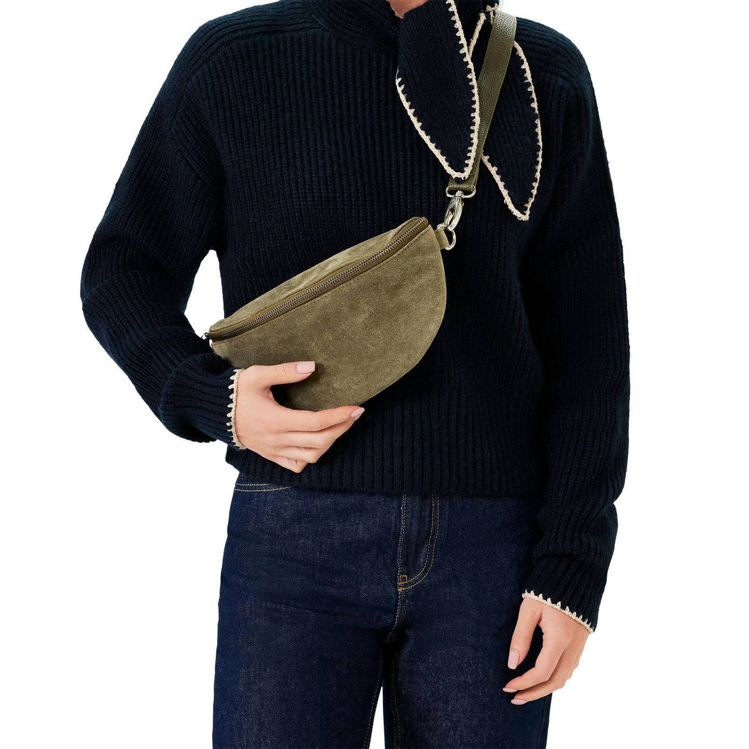Manfield suède crossbody tas donkergroen