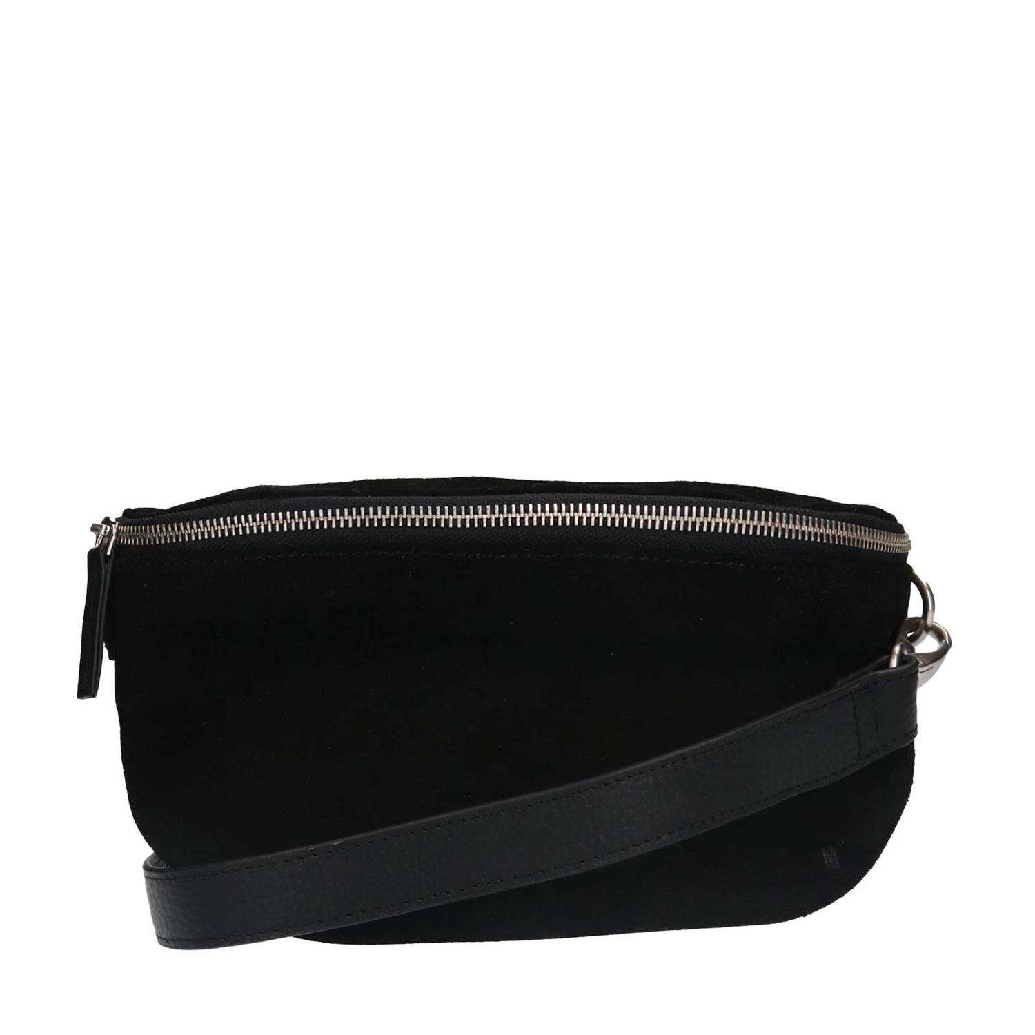 Manfield suède crossbody tas zwart