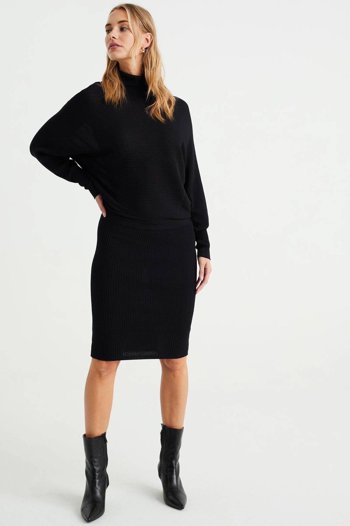 Style Sweater Jurk Zwart WE Fashion Ribgebreide Jurk Zwart Wehkamp