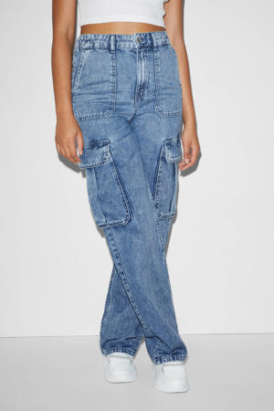 high waist cargo jeans light blue denim