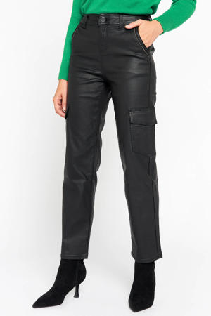 straight fit coated cargobroek zwart