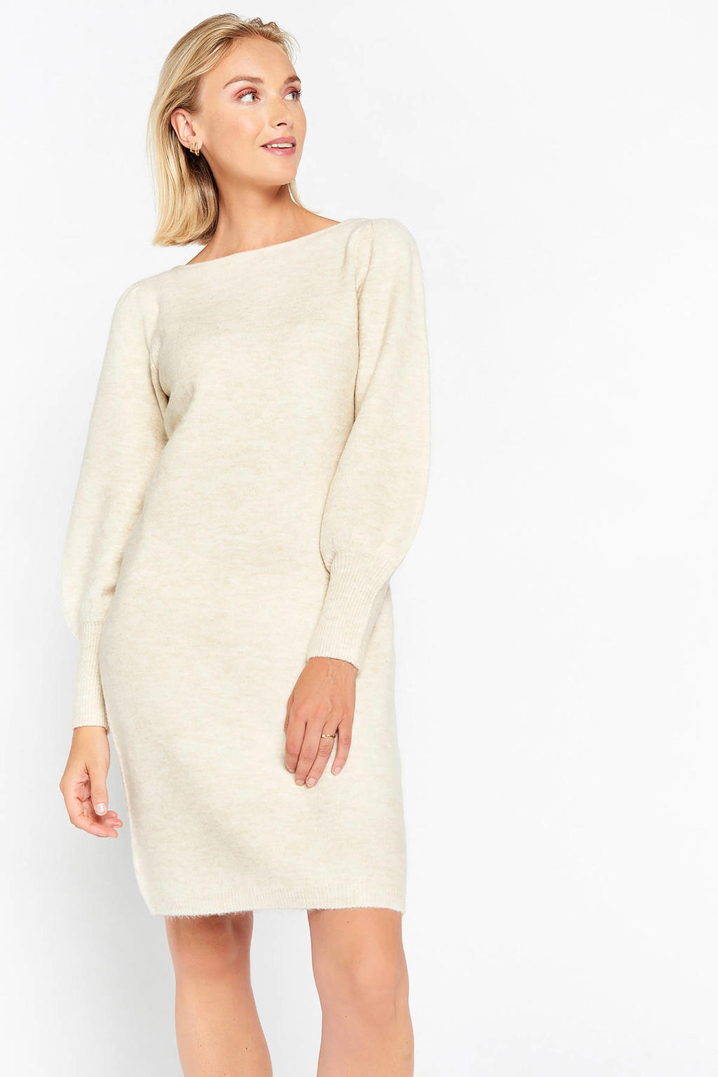 AUSELILY Dames Gebreide Jurk Decoratieve Knopen Lichtgewicht Lange Mouw Herfst Winter Jurk V-hals A-lijn Trui Jurk Jurken