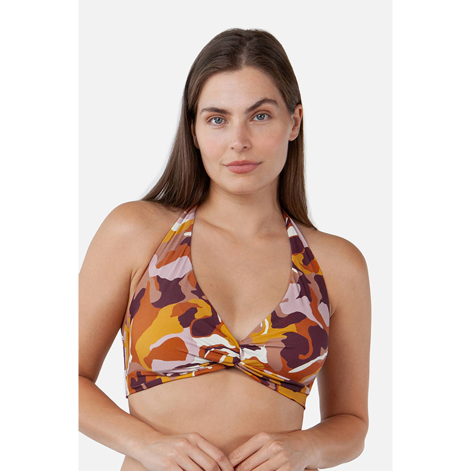 Barts voorgevormde halter bikinitop Lunan oranje roze rood