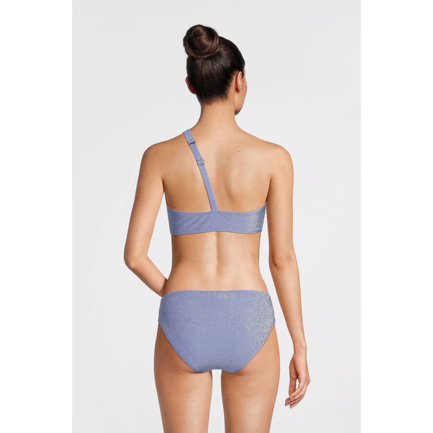 Beachlife voorgevormde one shoulder bikinitop met lurex lichtblauw