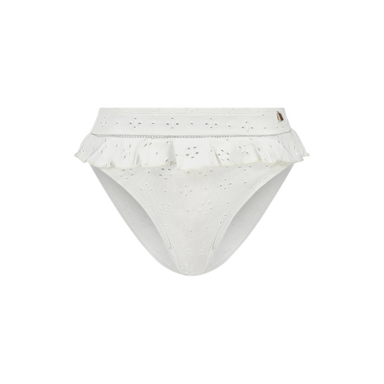 Beachlife high waist broderie anglaise bikinibroekje met ruches wit