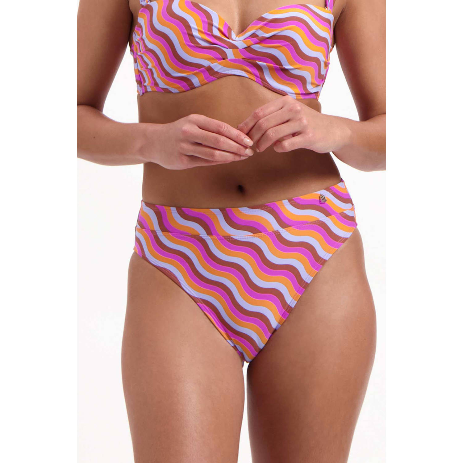 Beachlife high waist bikinibroekje roze lichtblauw oranje