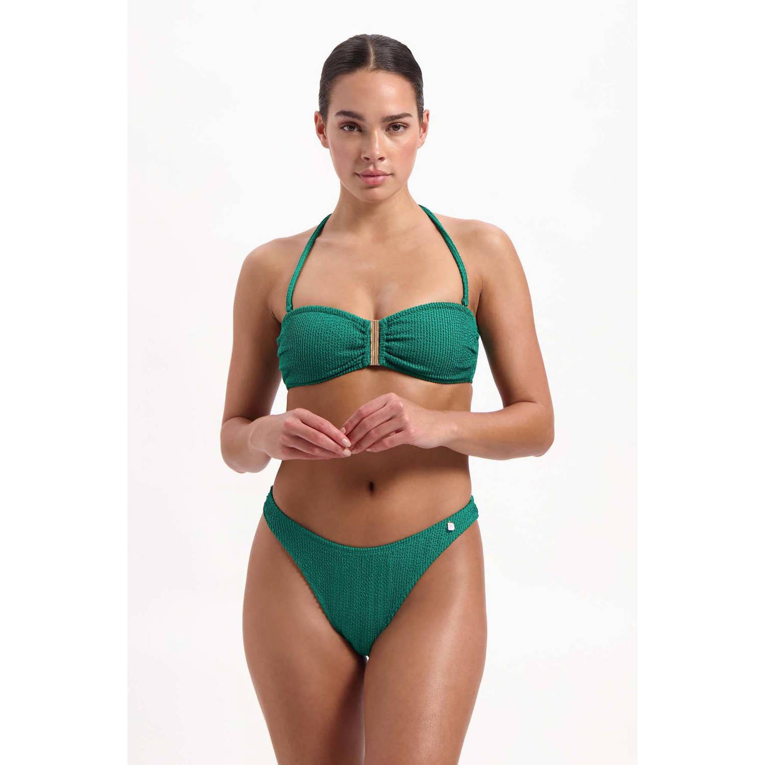 Beachlife voorgevormde strapless bandeau bikinitop met textuur groen B C-cup