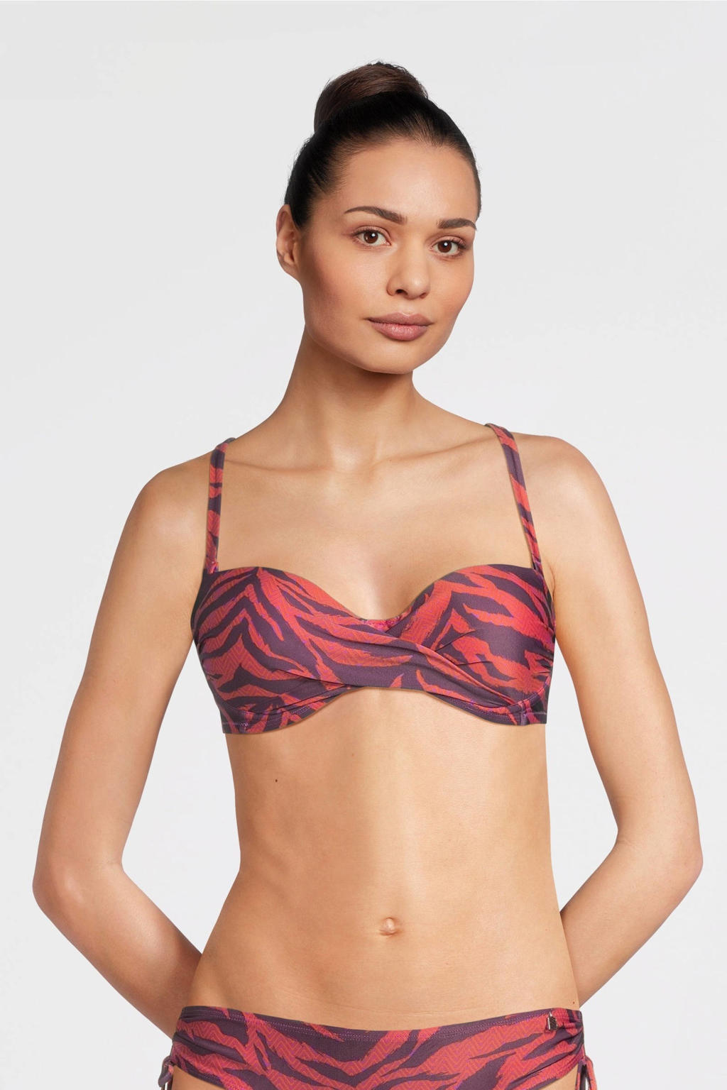 Beachlife voorgevormde strapless bandeau bikinitop roze/paars
