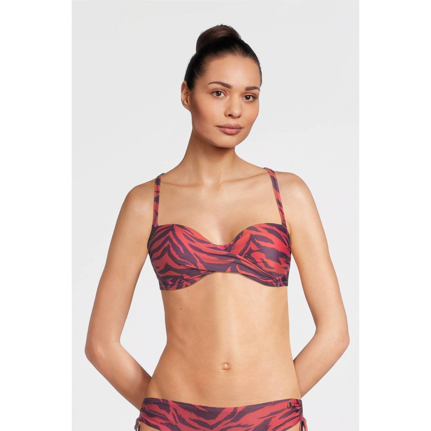 Beachlife voorgevormde strapless bandeau bikinitop roze paars